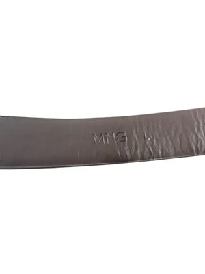 Mango Chocolate Brown Leather Belt Oversized Silver Oval Buckle Large thumbnail 7