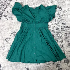 Chelsea 28 Green Enamel A-Line Linen Blend Mini Dress - Womens Size L thumbnail 2