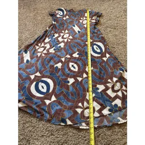 Türkis Otantik V Neck Blue & Brown Lightweight Cotton Midi Dress Medium thumbnail 5