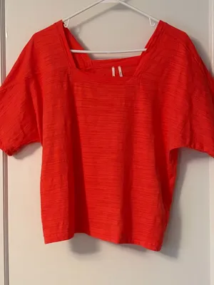By Anthropologie square neck bright orange blouse size small thumbnail 1