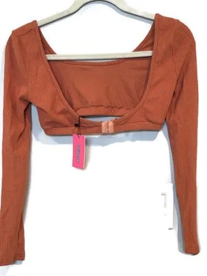 Edikted Ribbed Long Sleeve Crop Top Medium New thumbnail 3