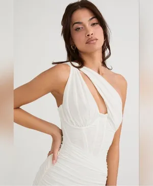 House of CB Valentina Ivory Asymmetric Cutout Midi Dress thumbnail 7
