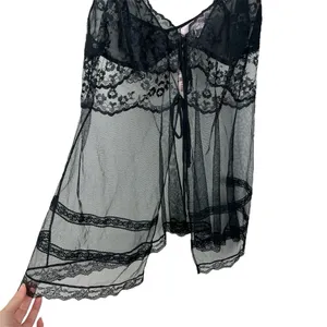 NEW Vintage Victoria’s Secret Sheer Black Lace Tie Front Cami M Y2K Deadstock thumbnail 2