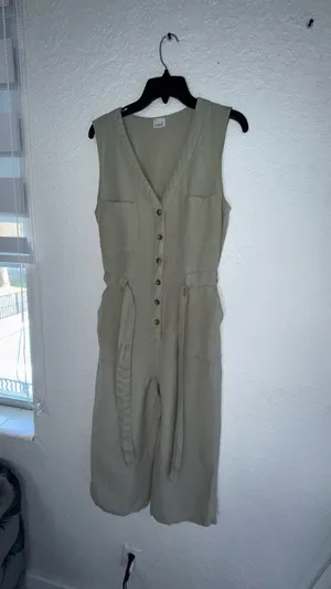 A New Day Linen Blend Sleeveless Jumpsuit - Tan/Oatmeal - Size Small thumbnail 3