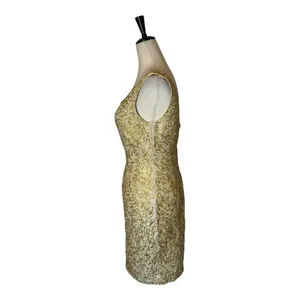Carmen Marc Valvo Dress Women 4‎ Gold Silk Metallic Embroidered Mini Shea… thumbnail 5