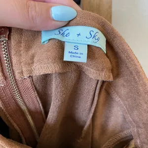 She + Sky Tan Suede-Look Lace-Up Mini Skirt thumbnail 4