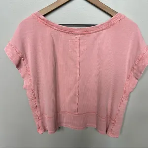Anthropologie Pilcro Cropped Cut Off Short Sleeve Sweatshirt Pink Coral Medium thumbnail 5