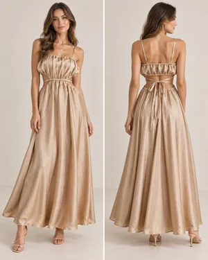 SHEIN Champagne Satin Cutout Maxi Dress XS thumbnail 2