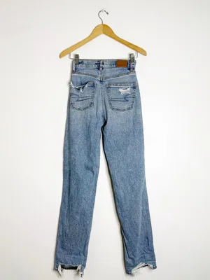 American Eagle Highest Rise Baggy Straight Jeans Size 000 Distressed thumbnail 2