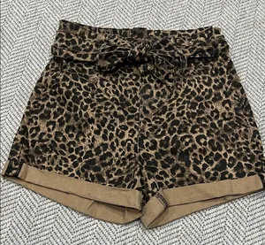 Express Leopard Print Paperbag Waist Shorts - Brown/Black thumbnail 1