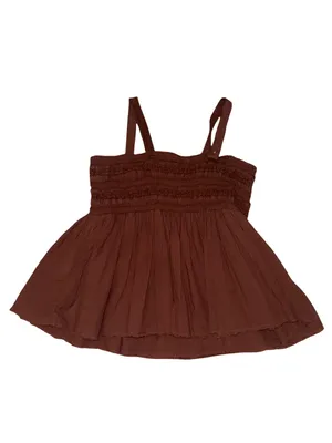 Lucky Brand XL Brown Smocked Babydoll Tank Top Adjustable Straps Boho thumbnail 2