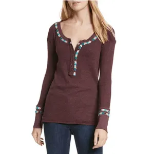 Free People Rainbow Thermal Wine Maroon Long Sleeve Boho Small thumbnail 11