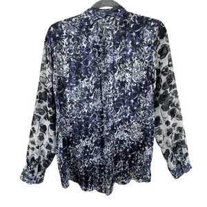 Simply Vera Vera Bradley Black Blue Sheer Blouse‎ Large thumbnail 2