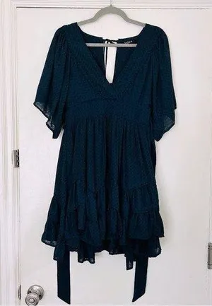 Storia Blue Tie Back Short Sleeve Flowy Cocktail Dress M thumbnail 1