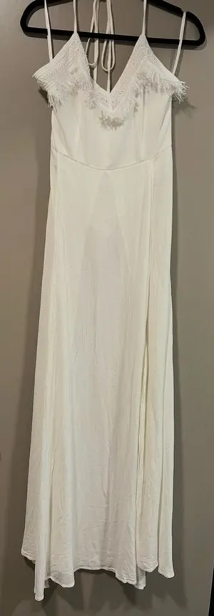 Ivory Fringe-Trim Maxi Dress with Adjustable Straps thumbnail 1