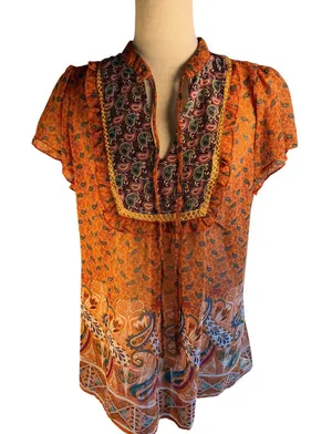 Six Degrees Orange Boho Blouse Womens Size L Size L thumbnail 1