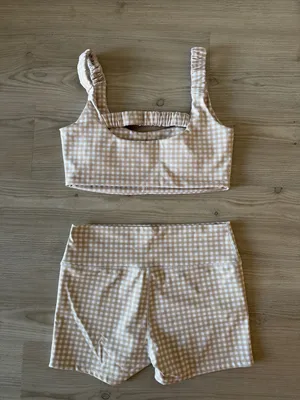 Kimberly C Beige Gingham Bralette & High-Waist Short Set - Women Intimates thumbnail 3