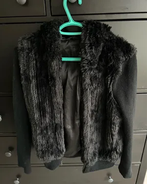 Aqua faux fur sweater jacket with hoodie thumbnail 1