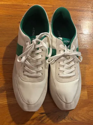 J. CREW Off White & Green Striped Suede Sneakers Sz 9 thumbnail 2