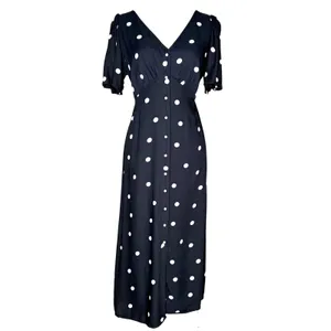 Old Navy M Polka Dot Midi Dress Navy Full‎ Button Front Classic Empire Waist thumbnail 4