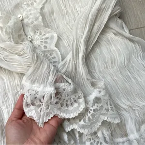 Romantic Bohemian Blouse crinkle pleat lace womens White one size cottage fairy thumbnail 4