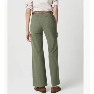 J Crew Lizzie Wide Leg Pants Linen Cotton Olive Green Womens 25 Patch Pockets thumbnail 2