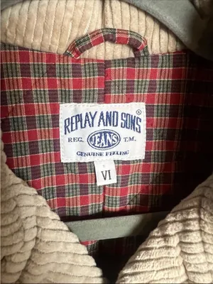 Vintage Replay And Sons Corduroy Pea Coat Beige/plaid Lining Size 6 Military thumbnail 3