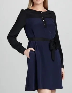 Kate Spade 100% Silk Colorblock Black Blue Popover Shift Career‎ Dress size 8 thumbnail 1