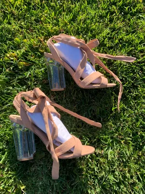 Qupid Beige Leg-Wrap Clear Block Heels thumbnail 6