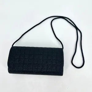 Clutch Purse Evening Bag Shoulder Strap Small Flap Black Shimmer Sparkle Prom thumbnail 2
