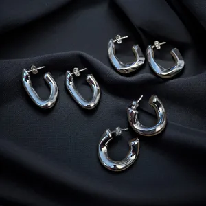 Set of three silver tone chunky link hoop earrings thumbnail 1
