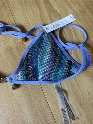 Victoria's Secret Lavender-Trim Triangle Bikini Top with Blue-Green Stripes thumbnail 2