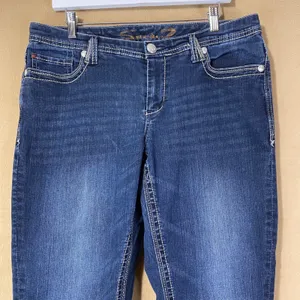 Seven7 Bootcut Jeans Women's Sz12 Blue Contrast Stitch Embroidered Pockets EUC‎ thumbnail 3