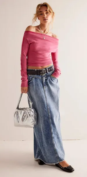 Free People Come As You Are Denim Maxi Skirt thumbnail 1