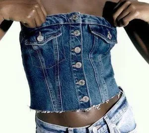 ZARA crop top corset denim jeans button up thumbnail 7