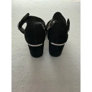 Nine West Block Heel Pumps Size 10M Black Suede Ankle Strap Metallic Trim thumbnail 5