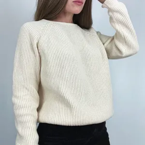 Vintage Raglan Crewneck Pullover Knit Sweater in Cream | Size M thumbnail 1