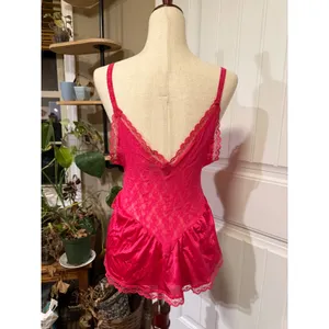 Feather Bed Intimates Pink Lace Trim‎ Ruffle Satin Teddy Lingerie Medium thumbnail 2