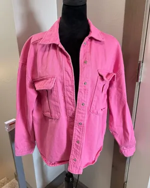 if it were me Oversized Jean Denim Jacket‎ Bubblegum Pink Snap Front Coquette S thumbnail 1