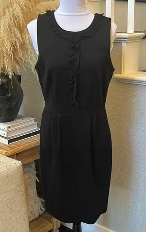 J. Crew Sheath Dress Ruffle Sleeveless Career Party Rayon Black Size 10 thumbnail 1