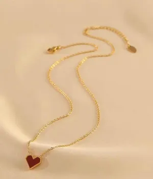 18K Gold Plated Red Heart Pendant Necklace for Women thumbnail 2