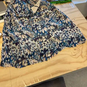 Anne Klein Butterfly Print Halter Midi Dress Blue Size 4 Ruffle‎ Neck Tie Back thumbnail 8