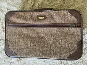 Vintage Frontier Tweed Carry On Suitcase Retro Travel Luggage Brown Weekend Bag thumbnail 1