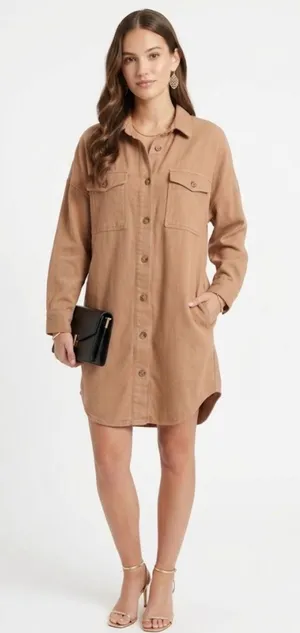 The Drop Spreadfashion Long Sleeve Twill Utility Shacket Dress thumbnail 1