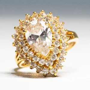 Vintage Lind Pear Cut Layered Cubic Zirconia Cocktail Ring: 14K HGE Gold, Size 6 thumbnail 6