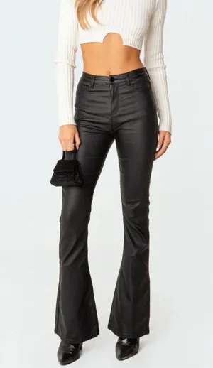 Edikted Black Leather Pants Flare thumbnail 1