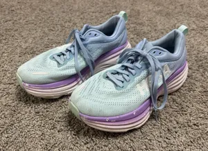 HOKA ONE ONE Bondi 8 Running Shoes Chalk Violet Pastel Lilac Sneaker Sz 8 Wide thumbnail 1