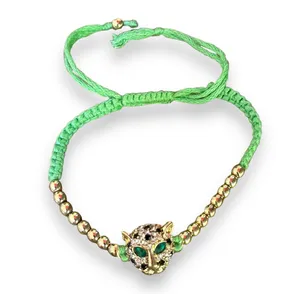 Jeweled Jaguar Macrame Bead Bolo Bracelet Green thumbnail 1