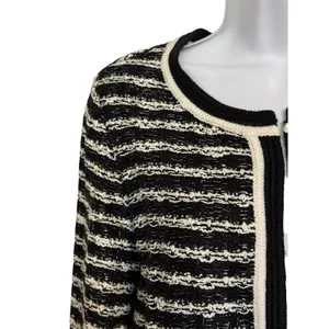 WHITE HOUSE BLACK MARKET Striped Metallic Open Front Cardigan‎ EUC Size Medium thumbnail 4