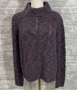 Madewell Pointelle Mockneck Chunky Knit Sweater in Heathered Eggplant thumbnail 2